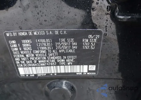 2021 Honda Hr-V Awd Lx from USA, damaged, VIN 3CZRU6H32MM747657